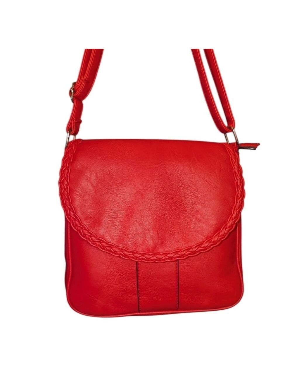 Faux Leather Red Crossbody Shoulder Bag